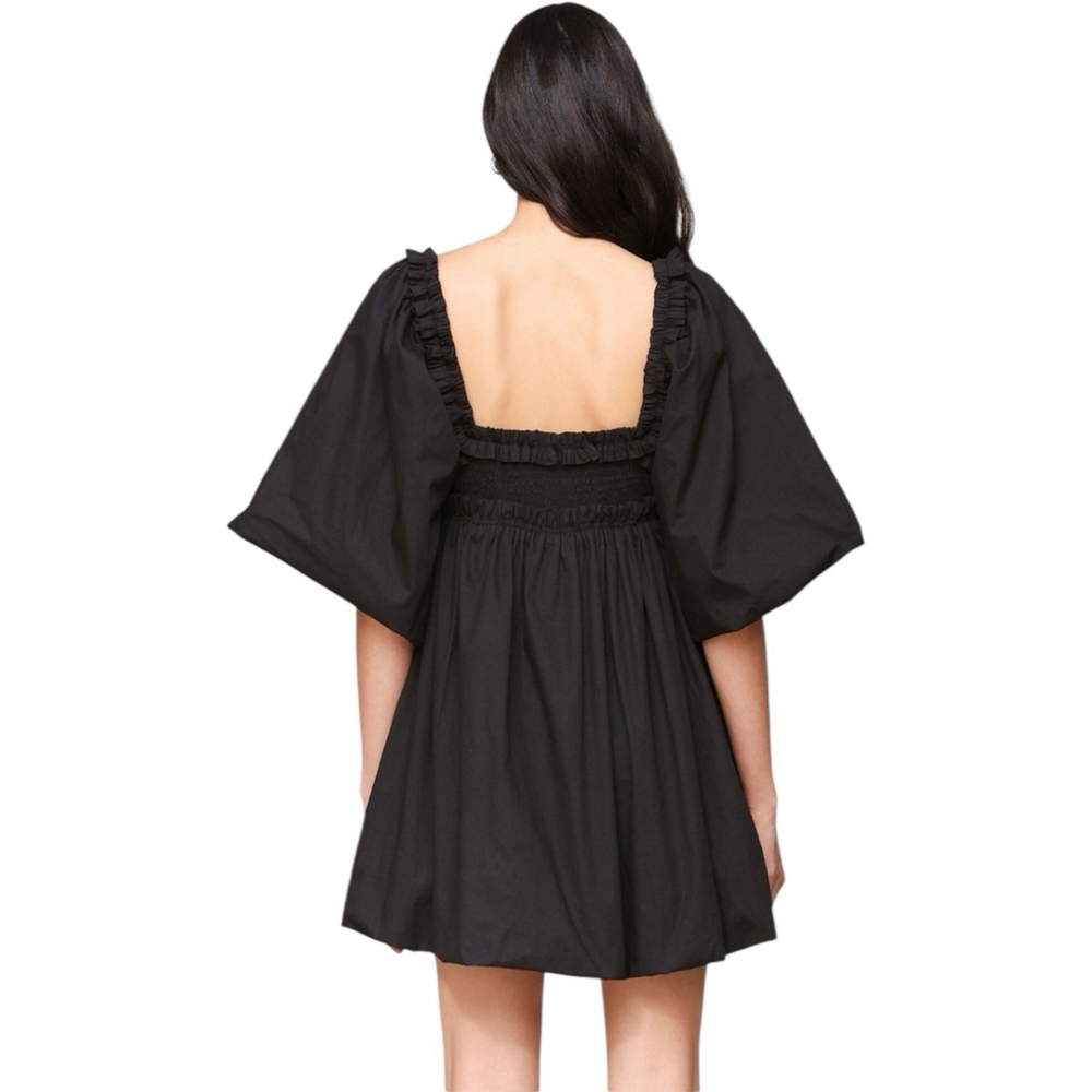 AVEC LES FILLES Cotton Puff Sleeve Bubble Hem Mini Dress Black Size M - Picture 3 of 8